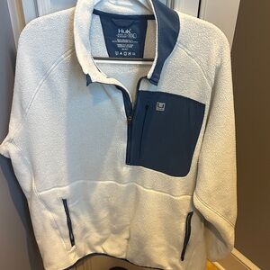 Huk Men's quarter  Zip Up Fleece White and Blue Pullover jacket
